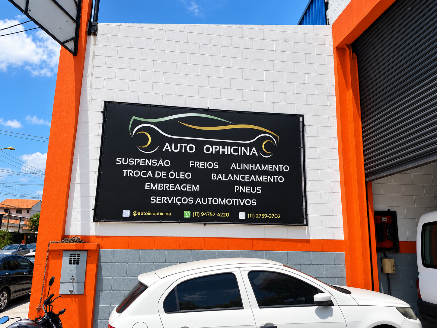 Banner de fachada em oficina mecânica